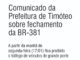 Comunicado da Prefeitura de Timóteo sobre fechamento da BR381